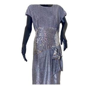 Ala Carte California Silver Gray Seguin Glitzy Shimmery Open Back Dress Sz 15-16
